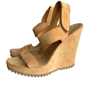 Pedro Garcia Suede Platform Wedge Heeled Sandals Blush Nude Women's Size 11